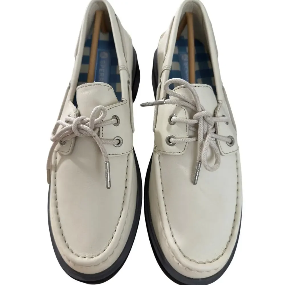 NEW Sperry Women's Bayside Leather Boat Shoe White Size 10M